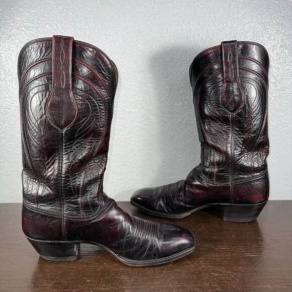 Lucchese Classics Vintage Mens 11 D Western Boots Goatskin Black Cherry L6608