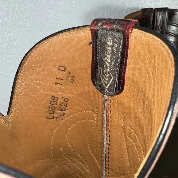 Lucchese Classics Vintage Mens 11 D Western Boots Goatskin Black Cherry L6608