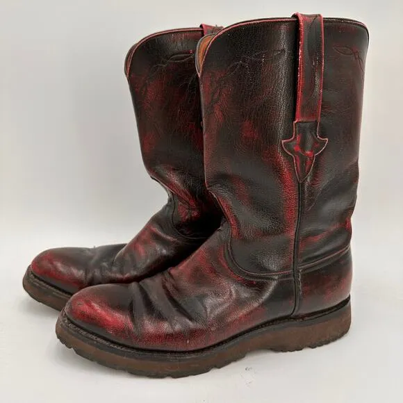 Lucchese Men's Vintage Cherry Leather L6749 Wedge Heel Cowboy Boots Size 8D
