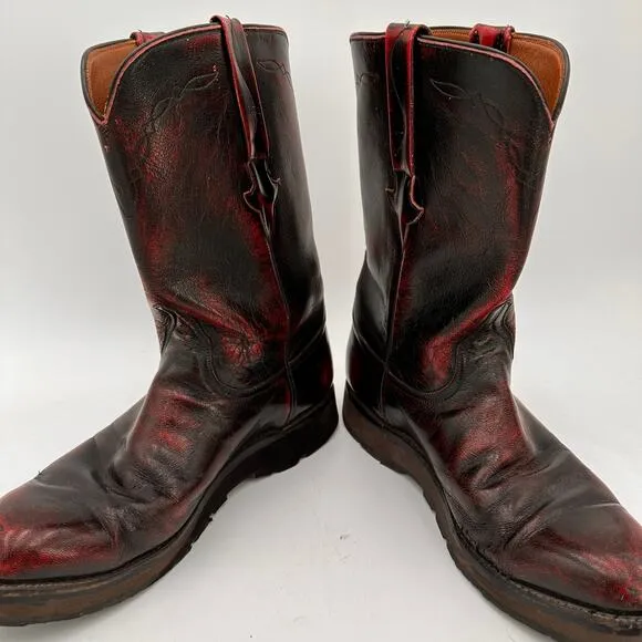 Lucchese Men's Vintage Cherry Leather L6749 Wedge Heel Cowboy Boots Size 8D