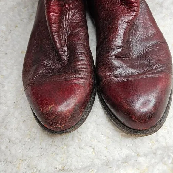 Lucchese Vintage Black Cherry‎ Burgundy Leather Mens Western Boots sz 10.5 D