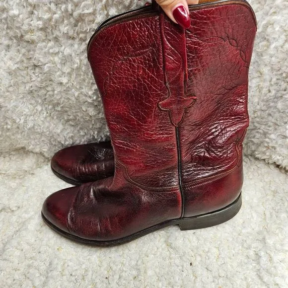 Lucchese Vintage Black Cherry‎ Burgundy Leather Mens Western Boots sz 10.5 D