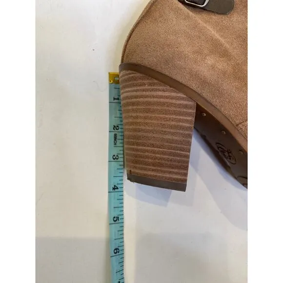 Lucky Brand Echoh Sesame Lace Zipper Ankle Bootie Heels EUC Sz 7.5 Leather Suede