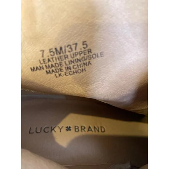 Lucky Brand Echoh Sesame Lace Zipper Ankle Bootie Heels EUC Sz 7.5 Leather Suede
