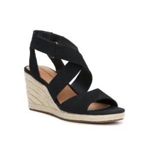 LUCKY BRAND MENDONA SUEDE LEATHER ESPADRILLE WEDGE SANDALS BLACK NIB SZ 9.5