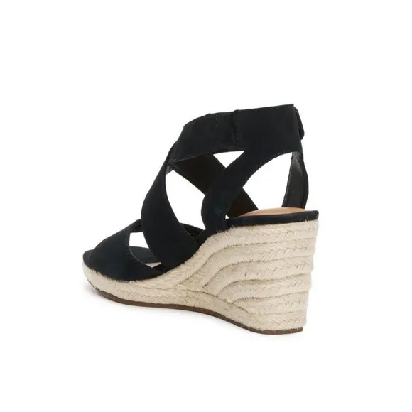 LUCKY BRAND MENDONA SUEDE LEATHER ESPADRILLE WEDGE SANDALS BLACK NIB SZ 9.5