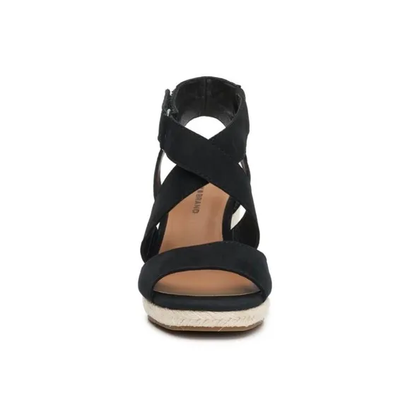 LUCKY BRAND MENDONA SUEDE LEATHER ESPADRILLE WEDGE SANDALS BLACK NIB SZ 9.5