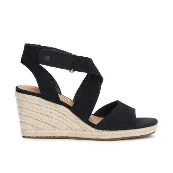 LUCKY BRAND MENDONA SUEDE LEATHER ESPADRILLE WEDGE SANDALS BLACK NIB SZ 9.5