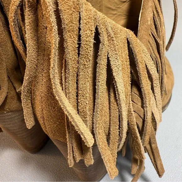 Lucky Brand Tan Fringe Suede Wedge Heeled Ankle Boots