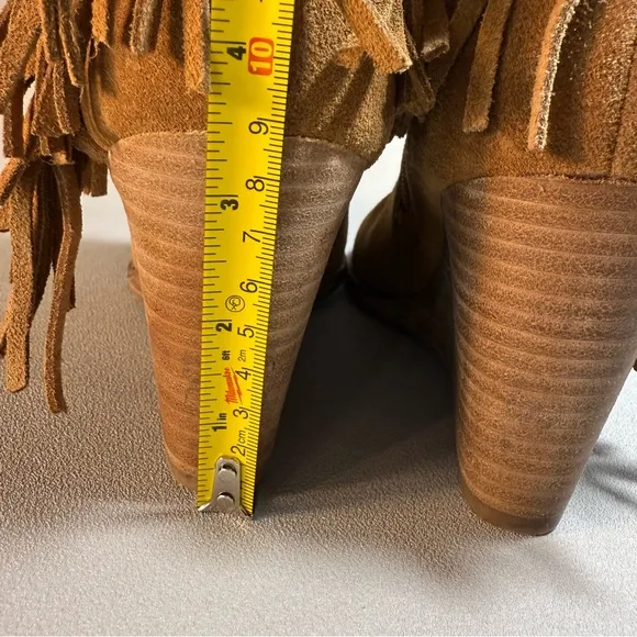 Lucky Brand Tan Fringe Suede Wedge Heeled Ankle Boots