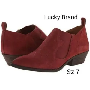Lucky Brand Women's Ankle Boots 7 Joelle Leather Suede Western Sz 7 NWOT