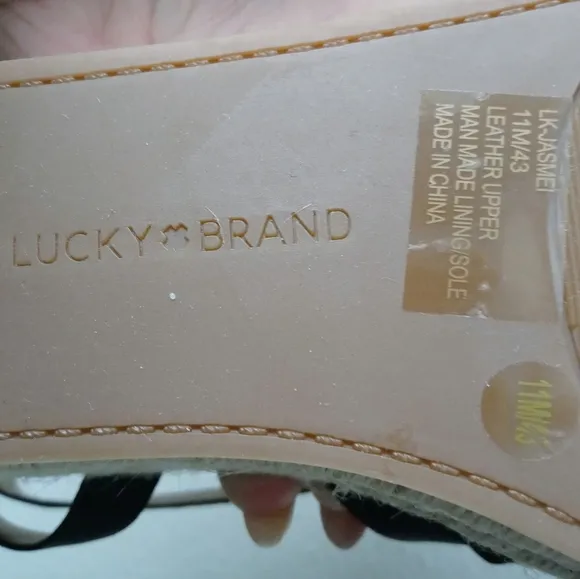 🍀Lucky Brand Women's Jasmei Leather Strappy Espadrille Wedge Sandals Siz