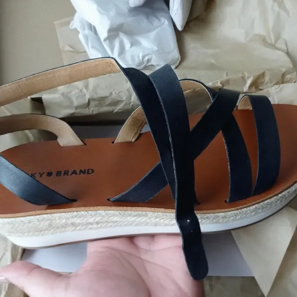 🍀Lucky Brand Women's Jasmei Leather Strappy Espadrille Wedge Sandals Siz