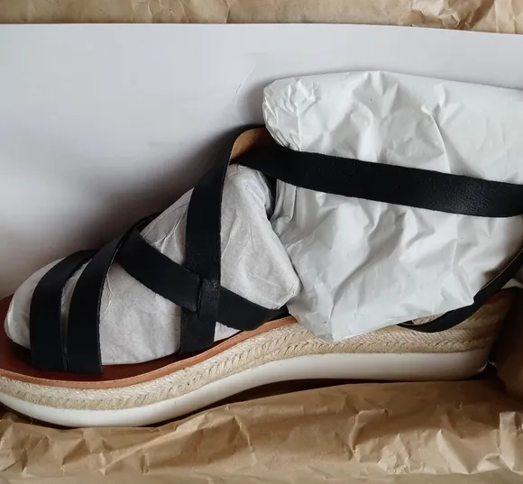 🍀Lucky Brand Women's Jasmei Leather Strappy Espadrille Wedge Sandals Siz