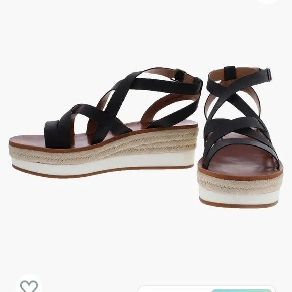 🍀Lucky Brand Women's Jasmei Leather Strappy Espadrille Wedge Sandals Siz