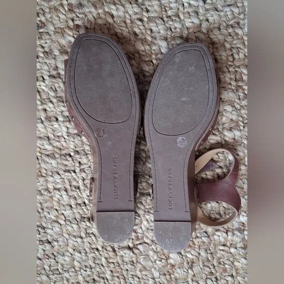 Lucky brand zashti leather wedge sandals sz 9.5 boho chic western trabel Cruise