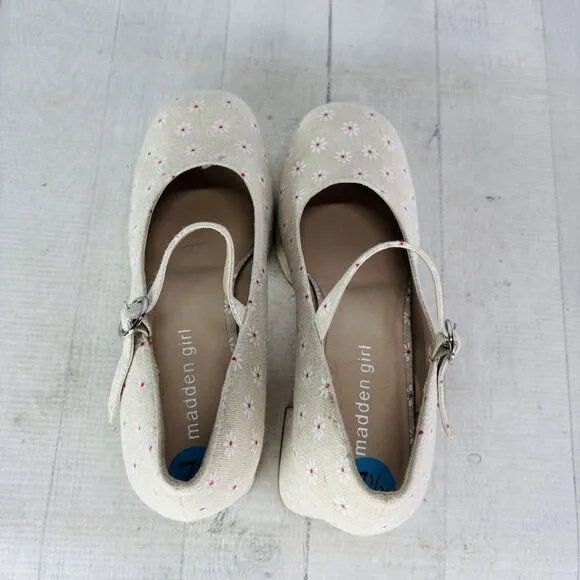 Madden Girl MANTEL Cream Floral  Mary Jane Platform Chunky Heel Shoes Size 7.5 M