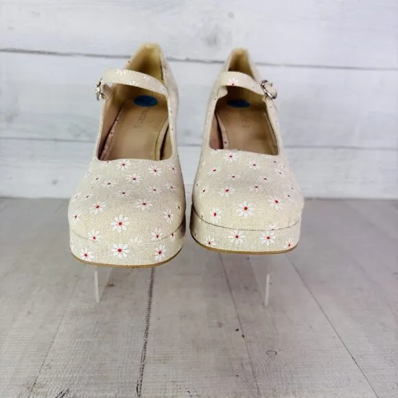 Madden Girl MANTEL Cream Floral  Mary Jane Platform Chunky Heel Shoes Size 7.5 M