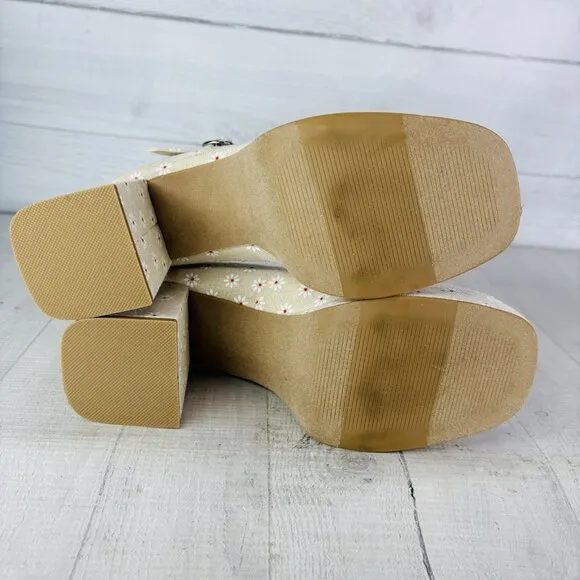 Madden Girl MANTEL Cream Floral  Mary Jane Platform Chunky Heel Shoes Size 7.5 M