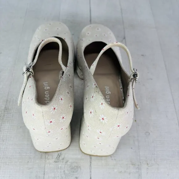 Madden Girl MANTEL Cream Floral  Mary Jane Platform Chunky Heel Shoes Size 7.5 M