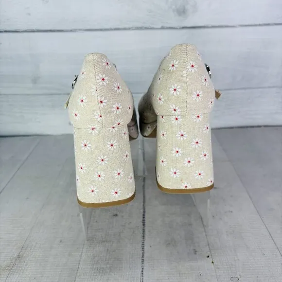 Madden Girl MANTEL Cream Floral  Mary Jane Platform Chunky Heel Shoes Size 7.5 M