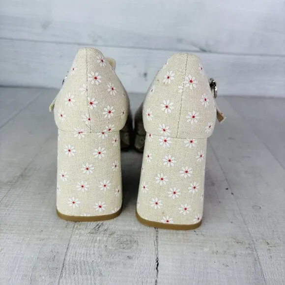 Madden Girl MANTEL Cream Floral  Mary Jane Platform Chunky Heel Shoes Size 7.5 M