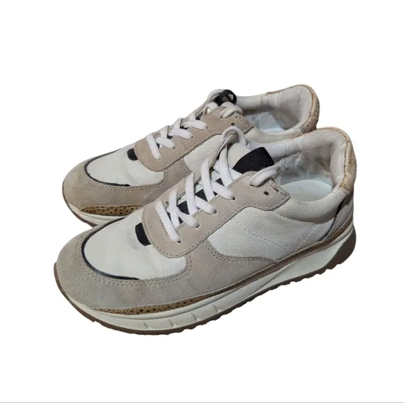 MADEWELL Kickoff Trainer Sneakers White Leather Spot Mix Calf Hair 7 Preppy