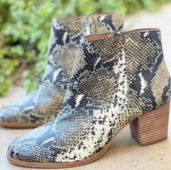 Madewell Rosie Snakeskin Heeled Booties Ankle Boots Neutral Boho Python 7 New