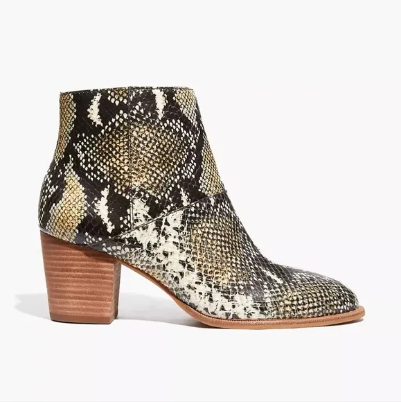 Madewell Rosie Snakeskin Heeled Booties Ankle Boots Neutral Boho Python 7 New