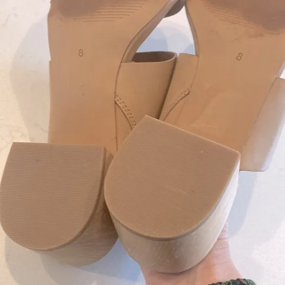 Madewell The Kiera Mule Sandal Tan block heel two strap Heeled Shoes size 8