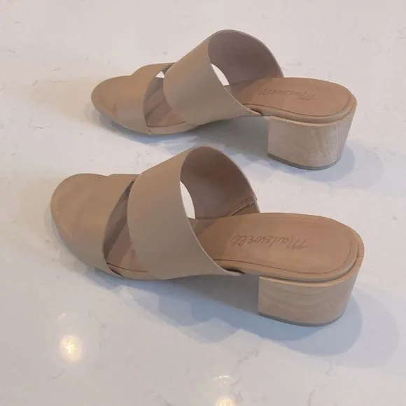 Madewell The Kiera Mule Sandal Tan block heel two strap Heeled Shoes size 8