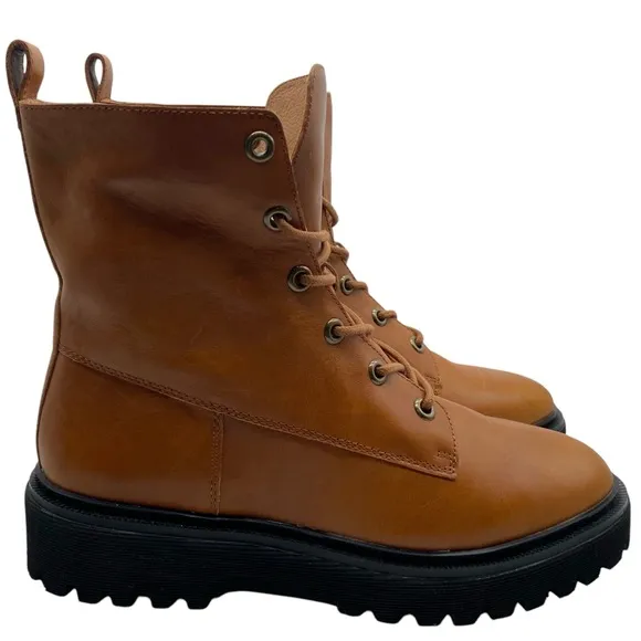 Madewell Womens Shoes Rayna Lace Up Boot Sz 11 Brown Leather Mid-Calf Casual Lug