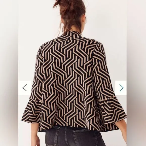 Maeve Anthropologie Kalinda Geometric Jacket black and beige size small