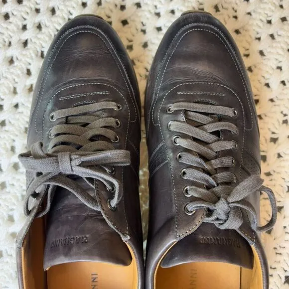 Magnanni Pueblo Men 11.5 Low Top Sneakers, Black Leather, Casual Lace-Up Shoes M