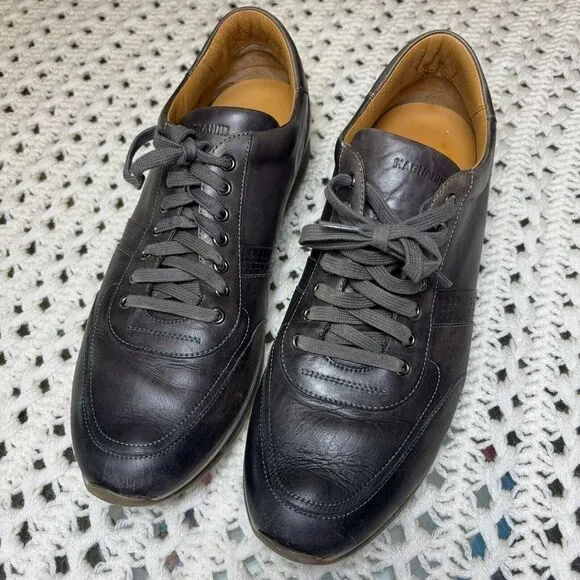 Magnanni Pueblo Men 11.5 Low Top Sneakers, Black Leather, Casual Lace-Up Shoes M
