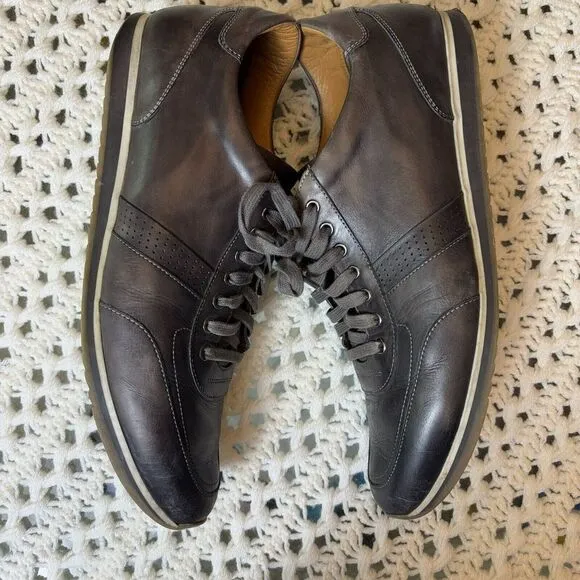 Magnanni Pueblo Men 11.5 Low Top Sneakers, Black Leather, Casual Lace-Up Shoes M