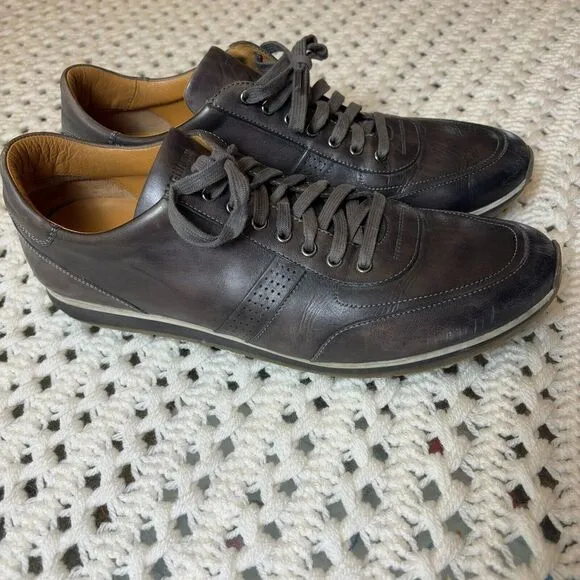 Magnanni Pueblo Men 11.5 Low Top Sneakers, Black Leather, Casual Lace-Up Shoes M