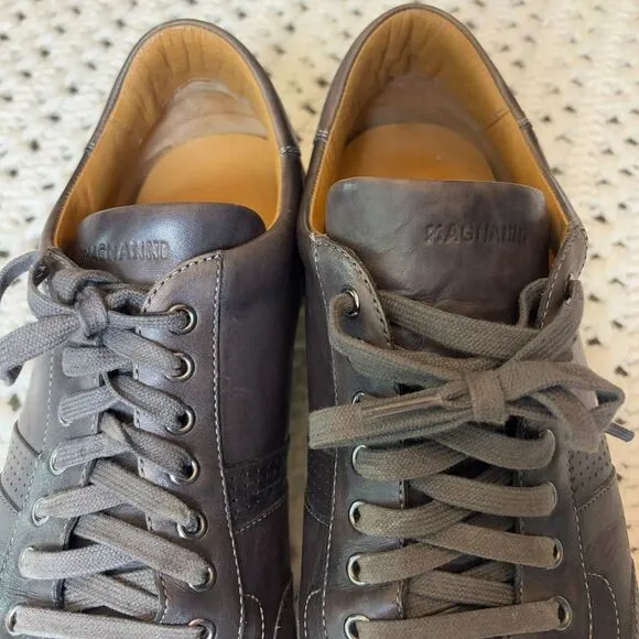 Magnanni Pueblo Men 11.5 Low Top Sneakers, Black Leather, Casual Lace-Up Shoes M