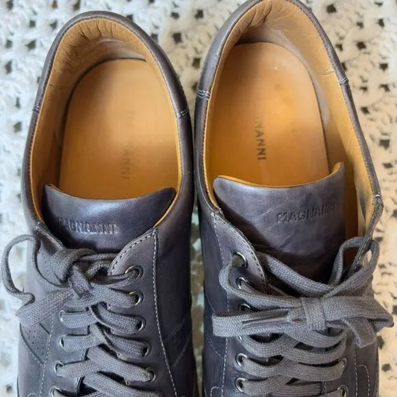 Magnanni Pueblo Men 11.5 Low Top Sneakers, Black Leather, Casual Lace-Up Shoes M