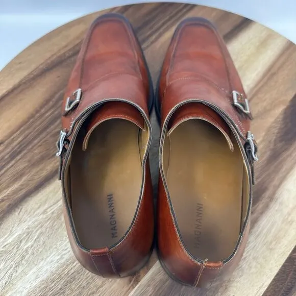 Magnanni Shoes Miro Double Monk Strap Men’s 12 Leather Cognac Loafer Dress Shoes
