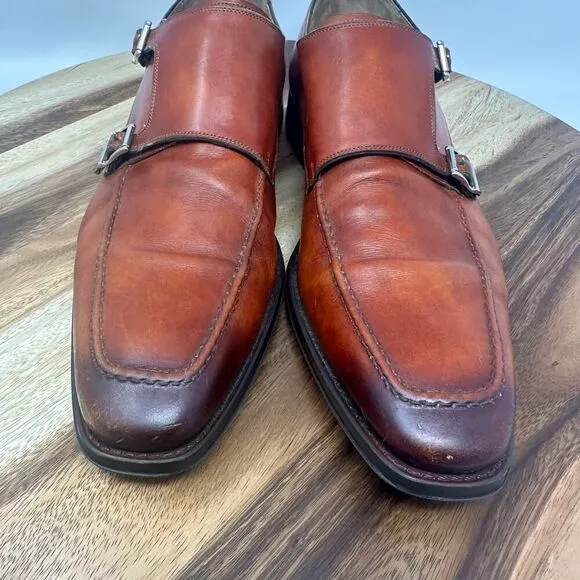Magnanni Shoes Miro Double Monk Strap Men’s 12 Leather Cognac Loafer Dress Shoes