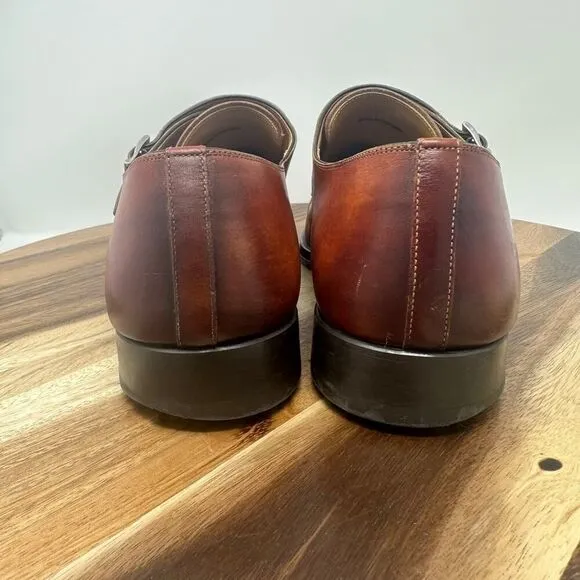 Magnanni Shoes Miro Double Monk Strap Men’s 12 Leather Cognac Loafer Dress Shoes