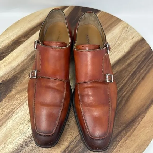 Magnanni Shoes Miro Double Monk Strap Men’s 12 Leather Cognac Loafer Dress Shoes