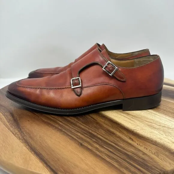 Magnanni Shoes Miro Double Monk Strap Men’s 12 Leather Cognac Loafer Dress Shoes