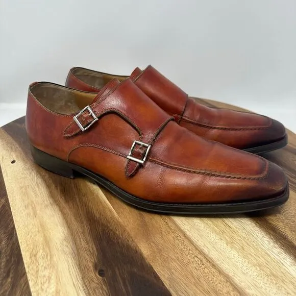 Magnanni Shoes Miro Double Monk Strap Men’s 12 Leather Cognac Loafer Dress Shoes
