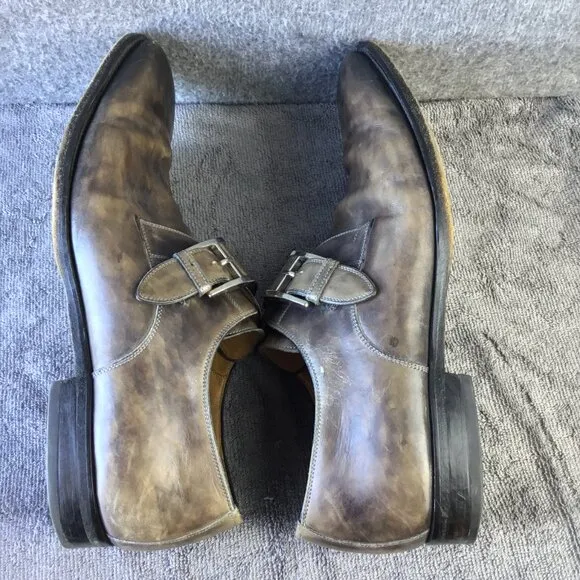 Magnanni Single Monk Strap Men's Dress Shoes Size 10 Brown/Gray