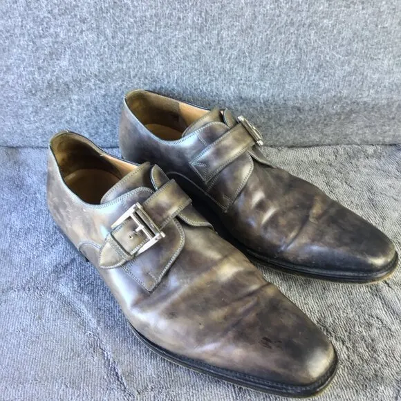 Magnanni Single Monk Strap Men's Dress Shoes Size 10 Brown/Gray