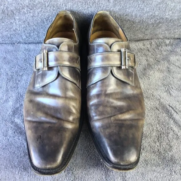 Magnanni Single Monk Strap Men's Dress Shoes Size 10 Brown/Gray
