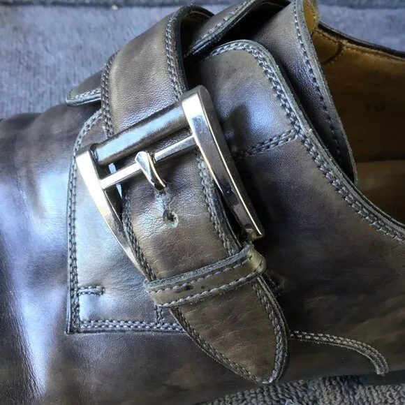 Magnanni Single Monk Strap Men's Dress Shoes Size 10 Brown/Gray