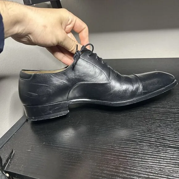 Magnanni Flex Mens Size 12 Black Leather Dress Shoes Cap Toe